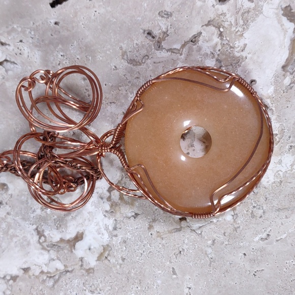 Copper Wire Wrapped Stone Pendant - Picture 3 of 5